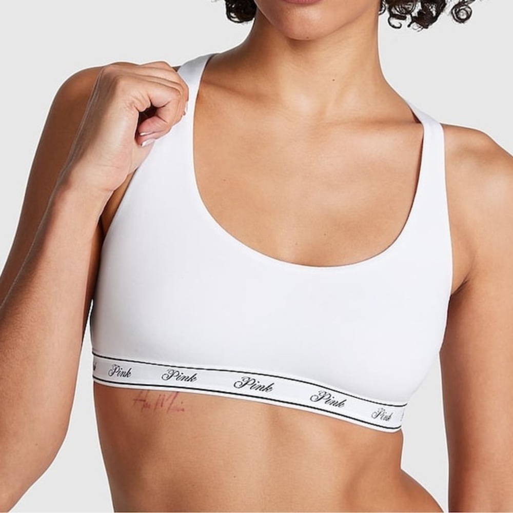 PINK Victoria's Secret White Scoop Bralette with Branded Underband